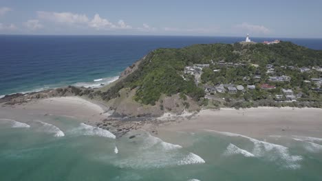Foamy-Ocean-Waves-At-Clarkes-Beach-In-New-South-Wales,-Australia---aerial-drone-shot