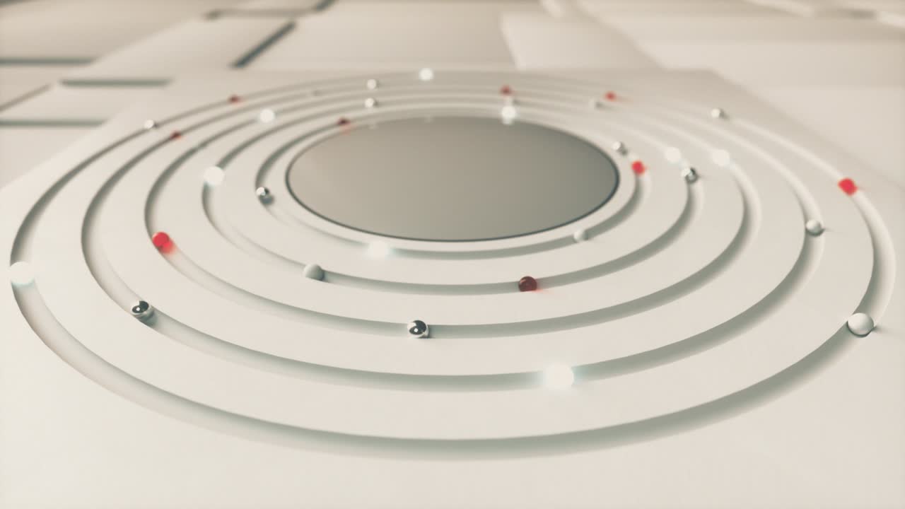 추상적인 비즈니스 배경: 다른 영역이 중앙에서 원으로 움직입니다. 기술 개념: 3d 애니메이션.