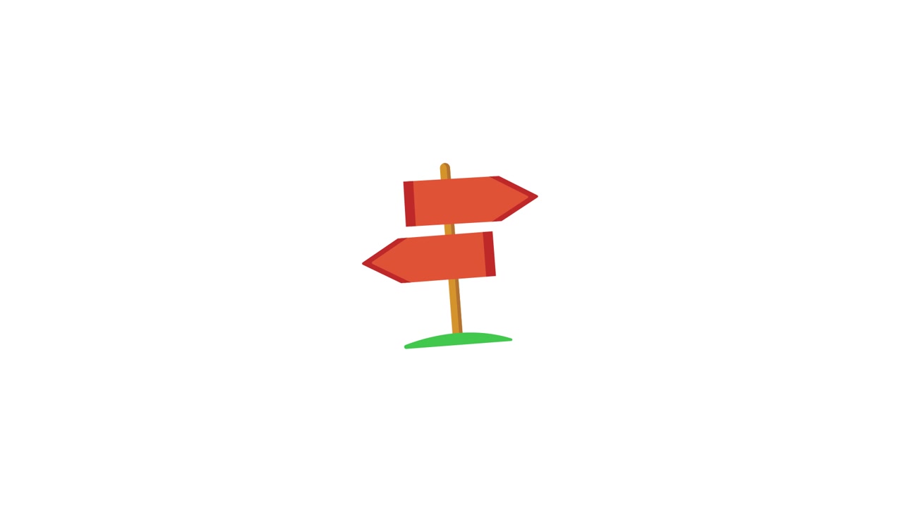 Animated Signpost with Red Arrows Indicating Different Directions