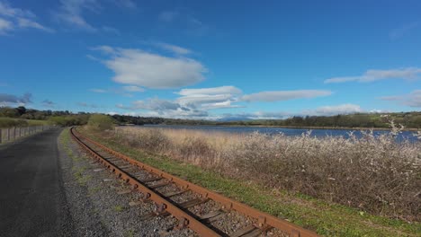 Cycle-way-and-old-railway-tracks-on-Waterford-Greenway-on-a-early-spring-morning