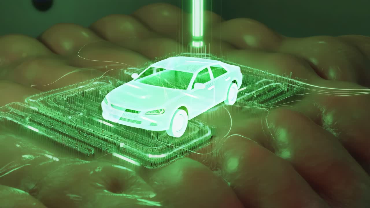 Futuristic Digital Car on an Organic Circuit Board