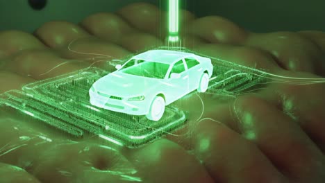 futuristic digital car on an organic circuit board