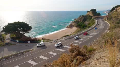 mediterranean road,sea views,green vegetation,calella ,barcelona beach