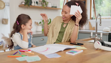 high five, homework cards and a mother teaching