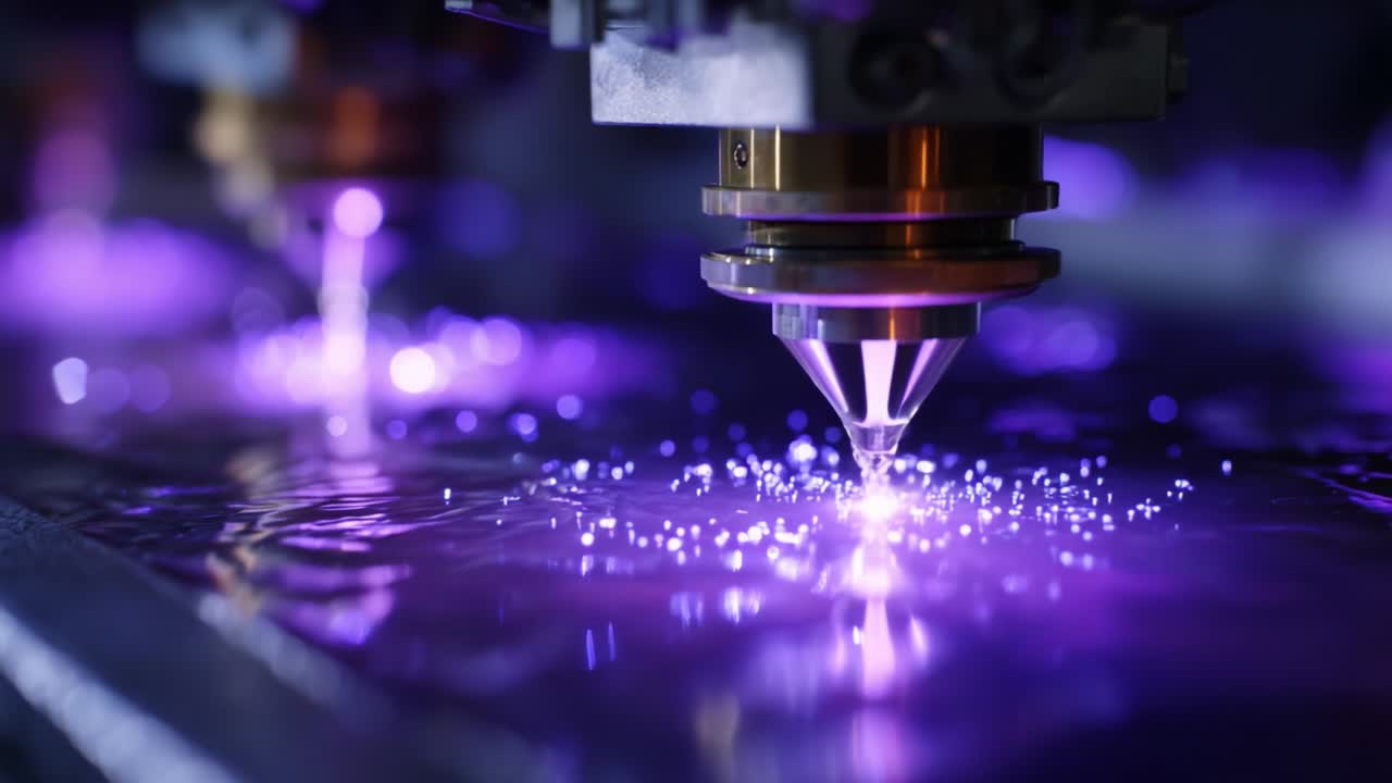 High-Precision Laser Cutting Technology: Capturing the Essence of Advanced Manufacturing Techniques Through a Close-Up View of Laser Beams Interacting with Liquid, Creating a Stunning Visual of Innovation and Precision