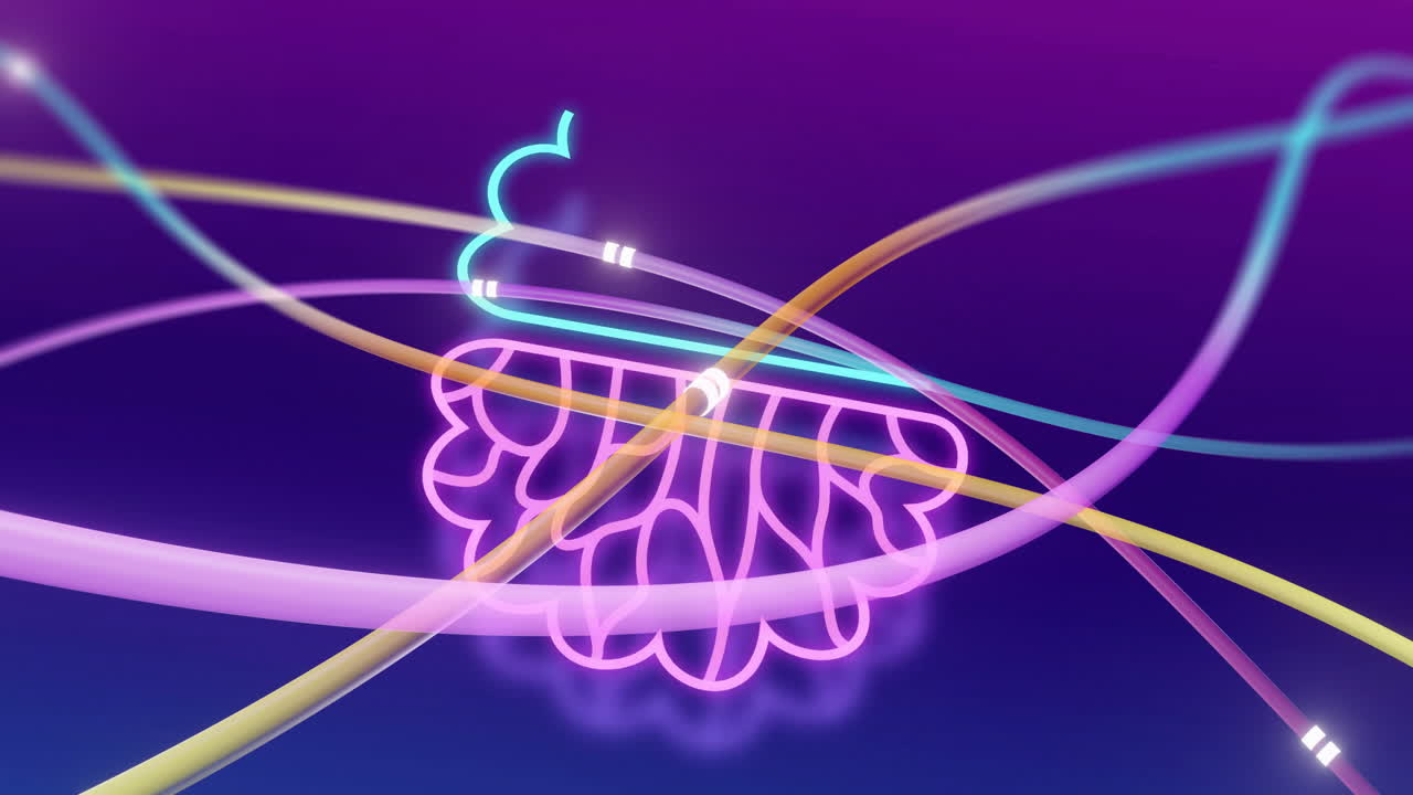 animación del cerebro digital girando con texto ai sobre conexiones