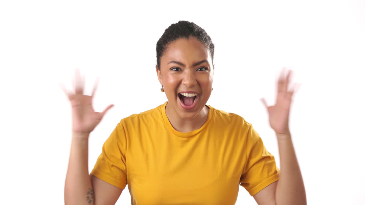 Black woman, winning with cheers and success