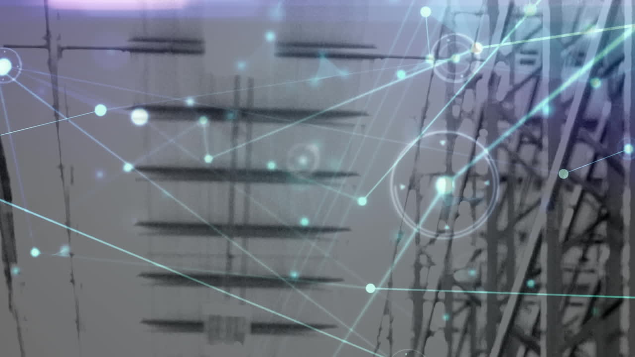 animación de la red de conexiones sobre estantes en el almacén