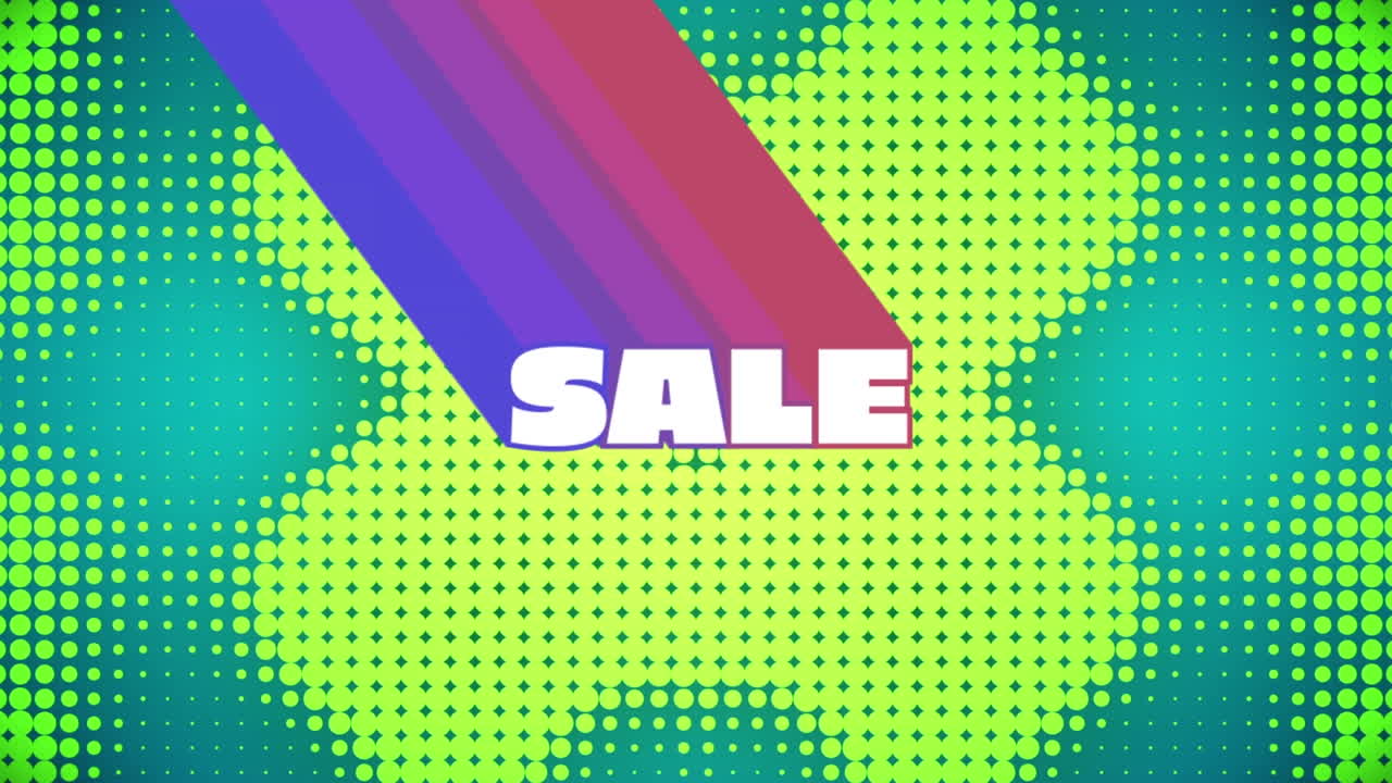 animación del texto de venta sobre puntos en fondo verde