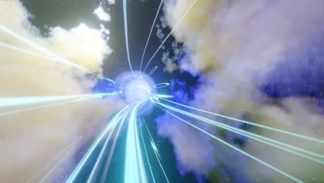 a wormhole in time and space, moving at the speed of light. abstract jump into space in hyperspace among colorful stars. flying through nebulae or gas clusters. seamless loop, 3d animation in 4k