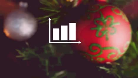 Animation-of-chart-over-christmas-baubles-and-decorations