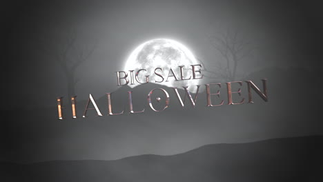 gran venta de halloween con bosque místico y luna en la noche