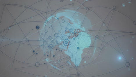 animation of network of connections and globe over media icons