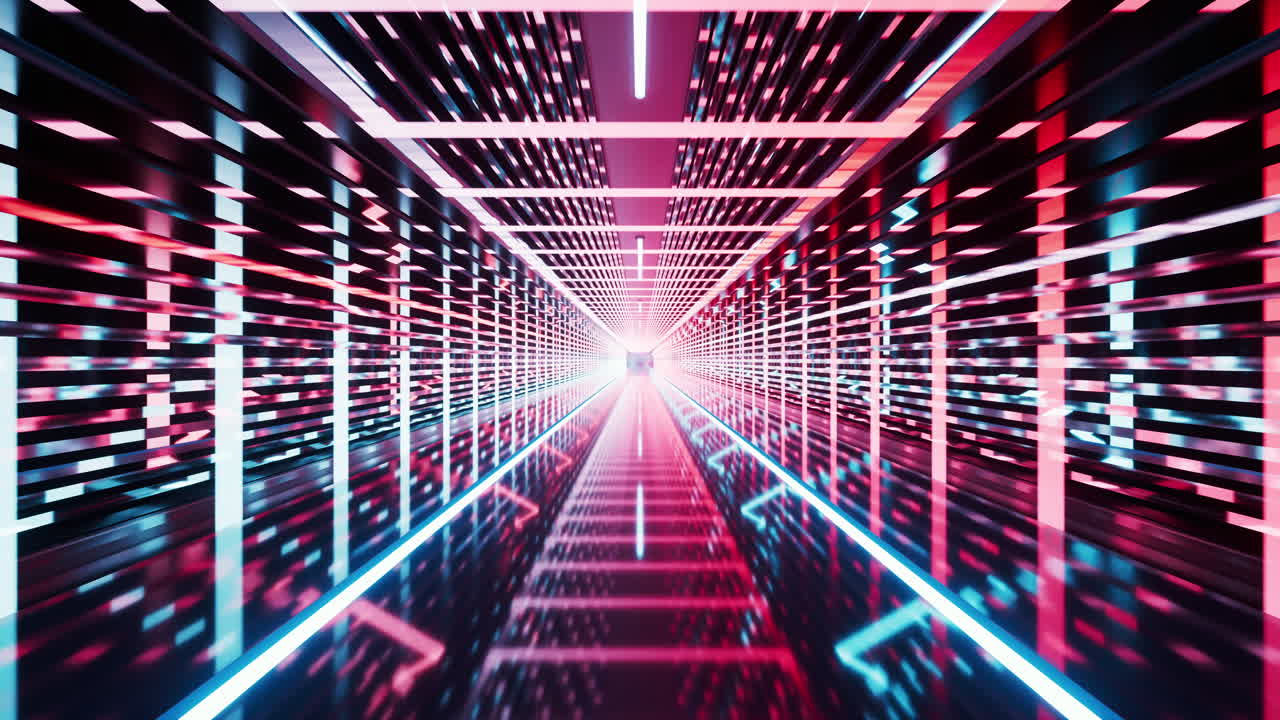 túnel oscuro con luz brillante iluminado, renderización en 3d.