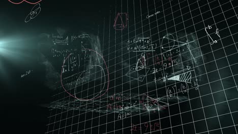 animation of data processing and mathematical equations over screens