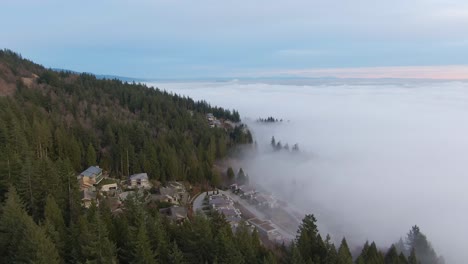 view of canadian nature mountain landscape covered in cloud and fog