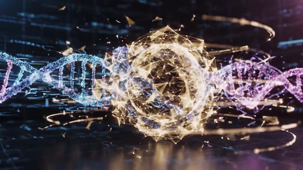 A Stunning Visualization of DNA Helix Interacting with a Globally Connected Network, Highlighting the Intersection of Genetics and Digital Technology