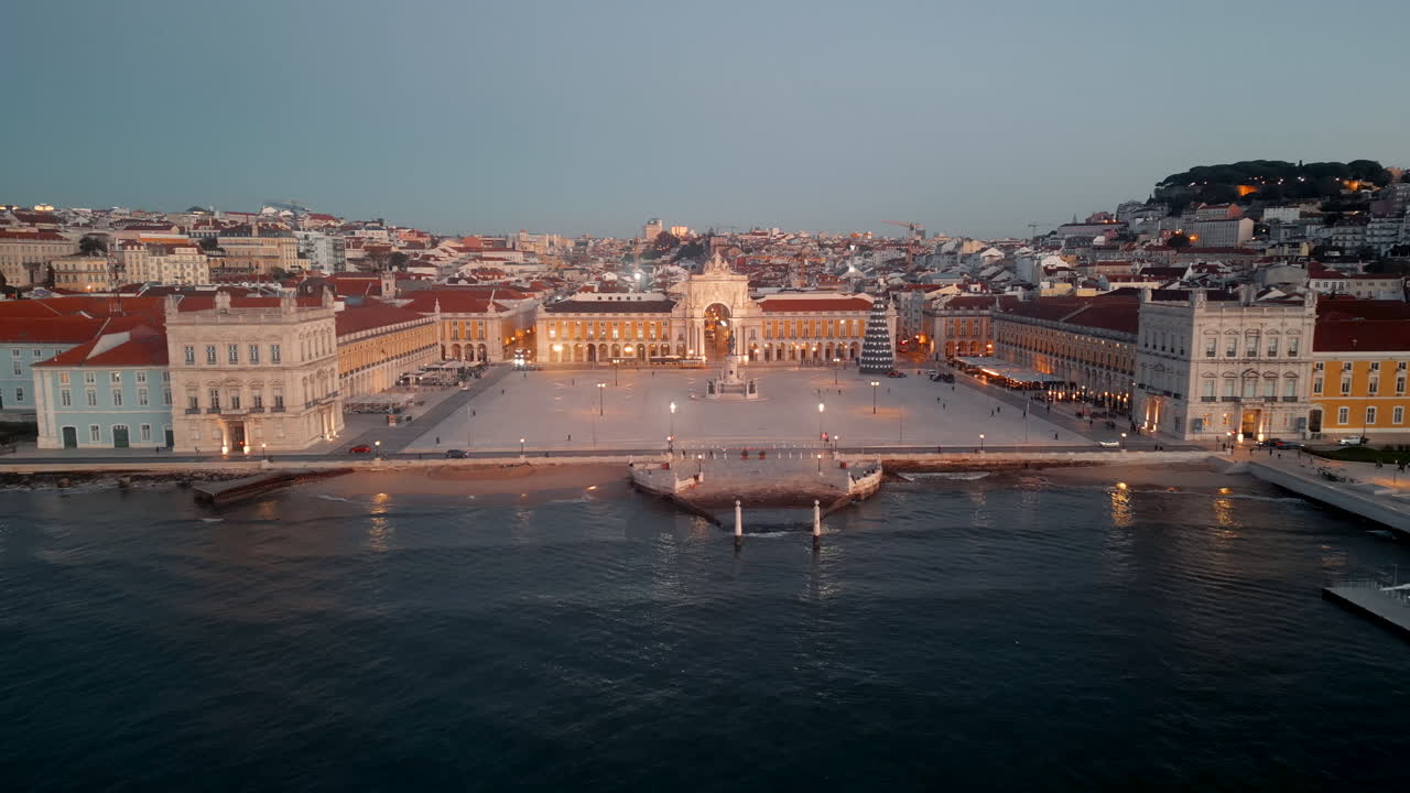 Lisbon drone aerial view morning sunrise beautiful flight over portuguese capital