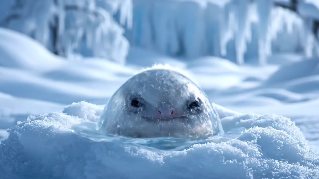 Cute Creature Emerging from Ice Egg