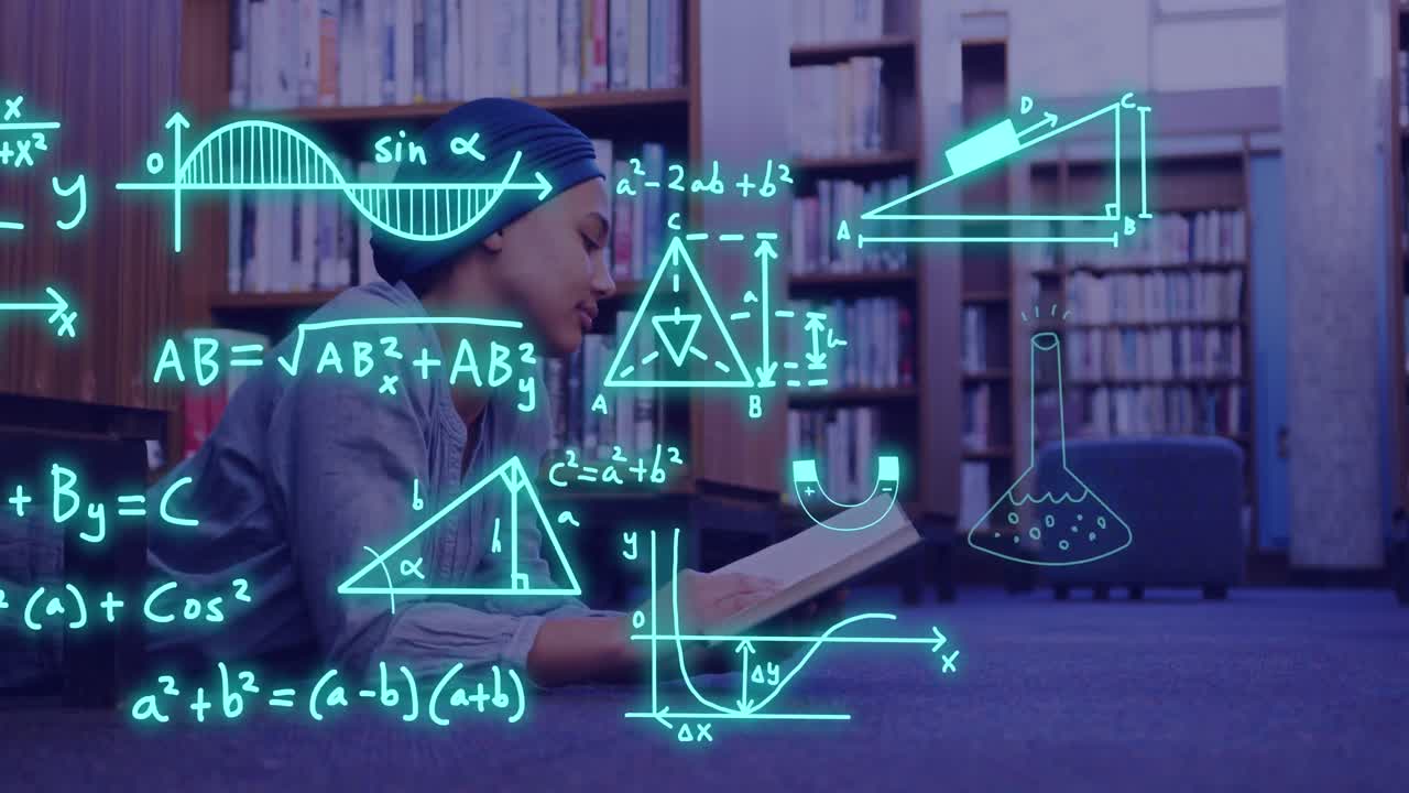 animación del procesamiento de datos sobre una estudiante biracial