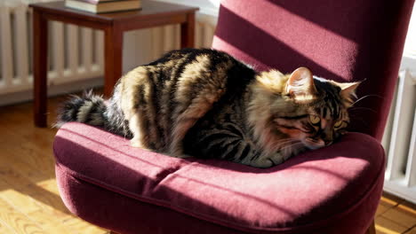fluffy cat relaxing in a chair