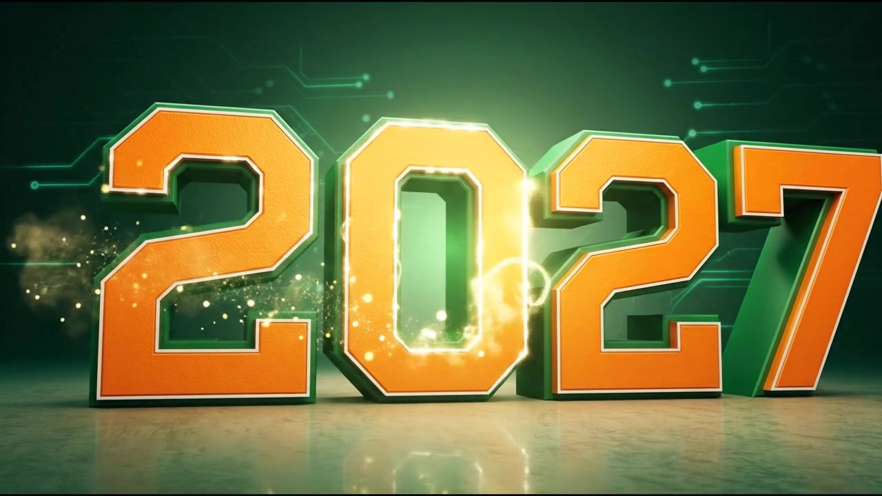 3D Animated 2027 Text with Glowing Digital Circuit Background