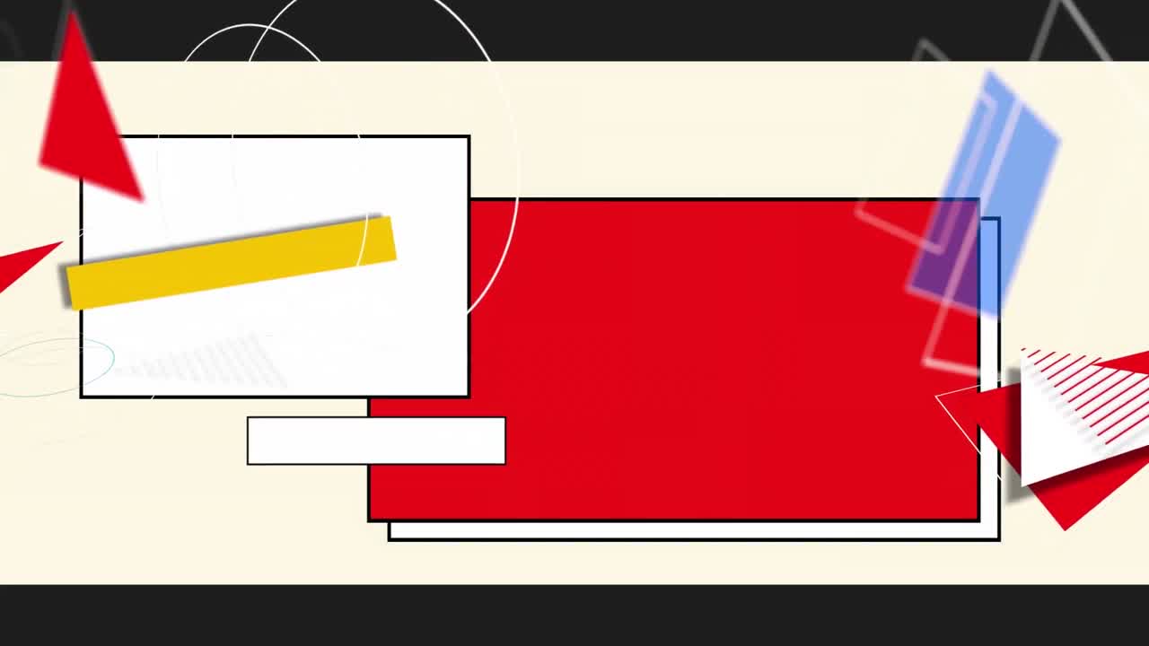 Animation of lines and geometric shapes with red panel and copy space rectangles, on beige