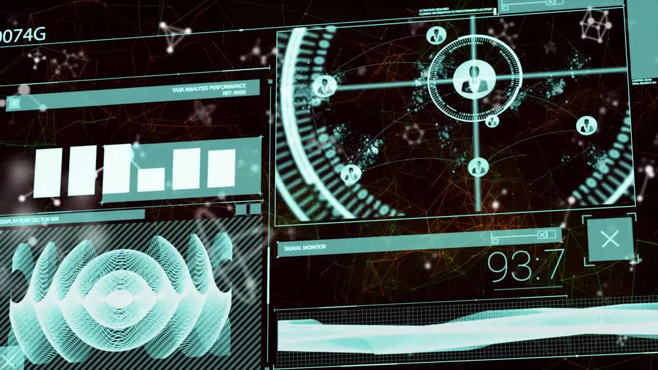 Animation of data processing with icons over molecules
