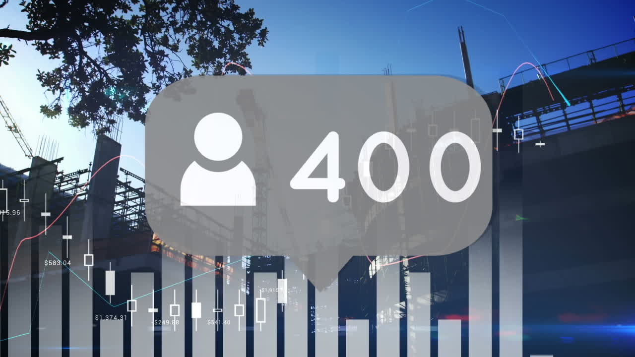 산업 배경에 대한 통계 데이터와 사용자 아이콘의 애니메이션