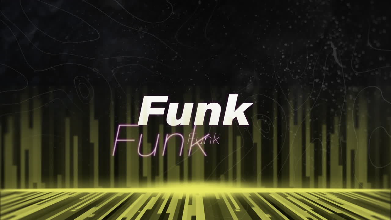 animación de texto funk y líneas amarillas sobre fondo negro