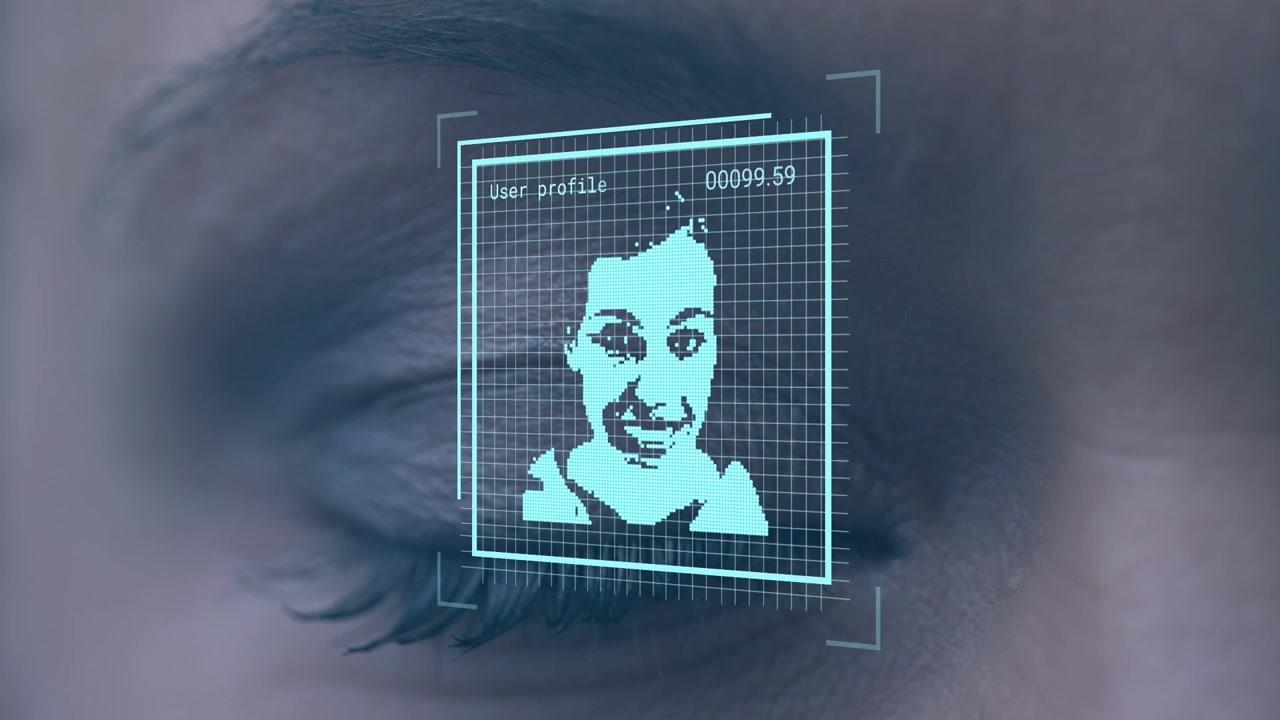 Animation of user photos, social media reactions and eyes of caucasian woman