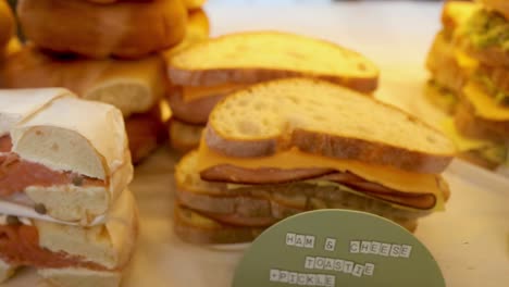 various sandwiches and salads on display