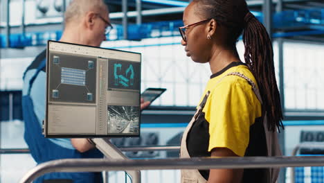 portrait of happy engineer in photovoltaics smart factory analyzing data