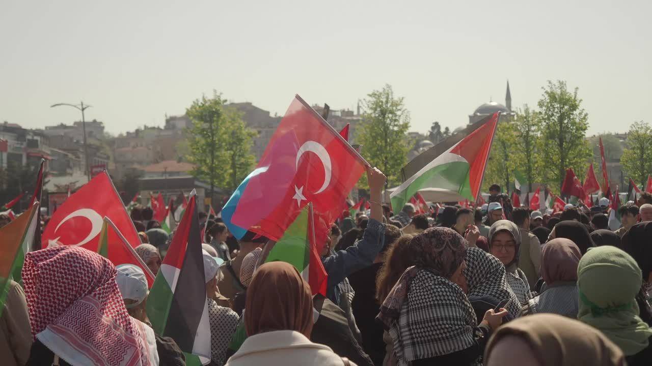 Protestors Displaying Flags