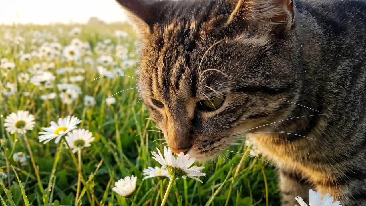 Cat in a field of daisies