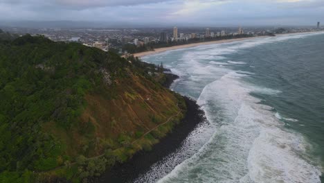 city landscape of burleigh heads suburb at the shoreline in qld, australia from the viewpoint of burleigh headland