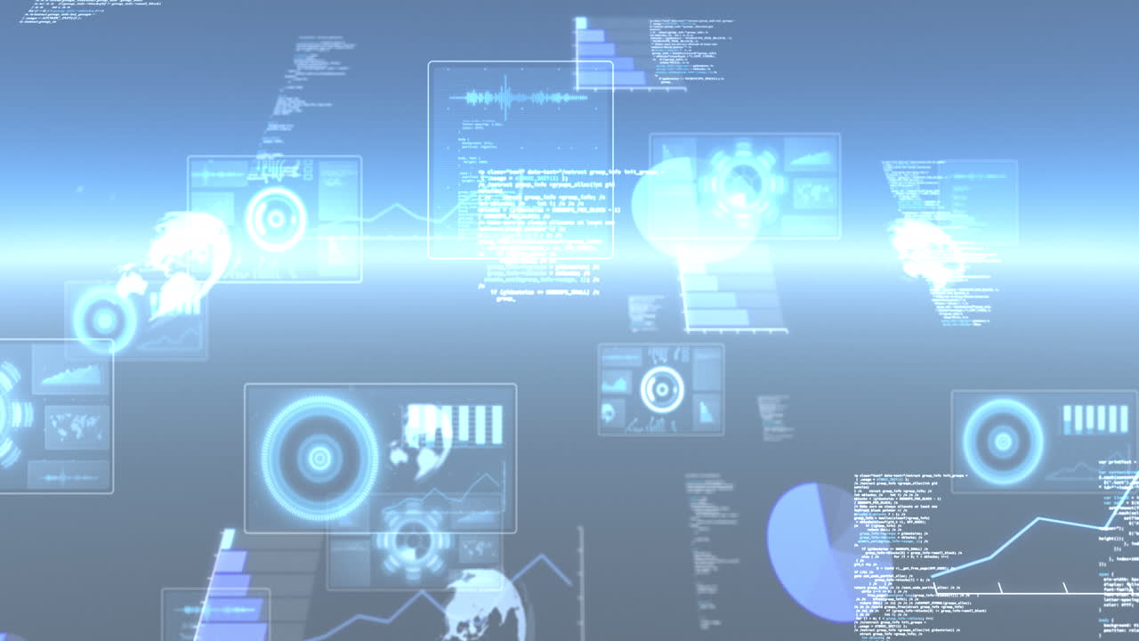 Animation of scopes scanning, statistics recording and data processing on screens
