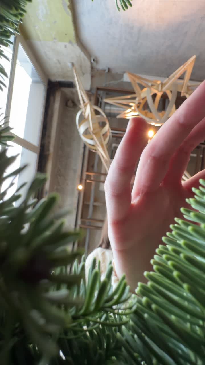 mano alcanzando un árbol de navidad