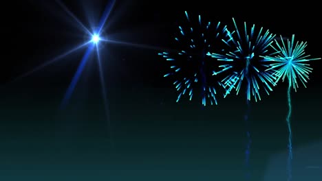 a blue firework explodes on a black background