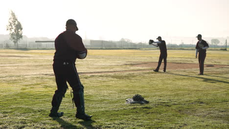 playing baseball, catcher throwing ball on field during practice session