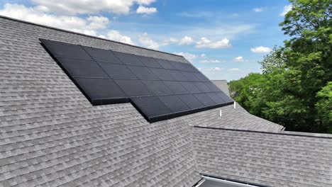 Modern-white-wood-house-with-solar-panels-on-roof-during-sunny-day