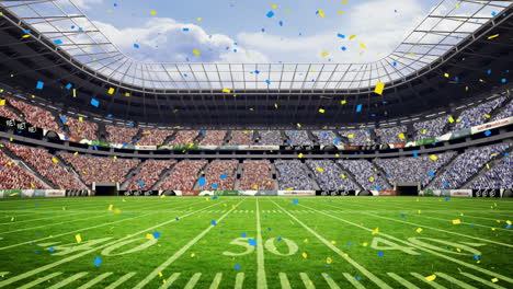 animación de confeti cayendo contra la vista del estadio de deportes de rugby
