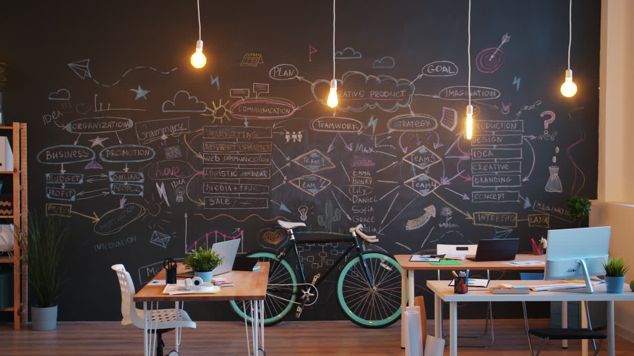 Modern Creative Workspace with Chalkboard Ideas
