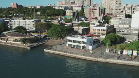 aerial view of tamsui riverside park and waterfront, taipei