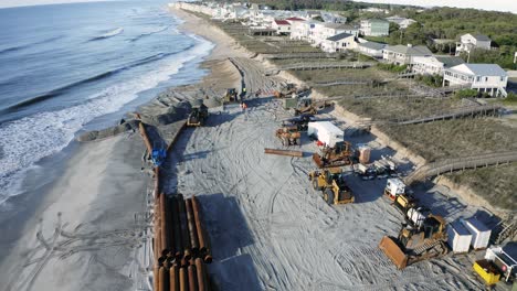 beach erosion construction restoration job site from aerial drone