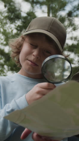 child exploring with map and magnifying glass