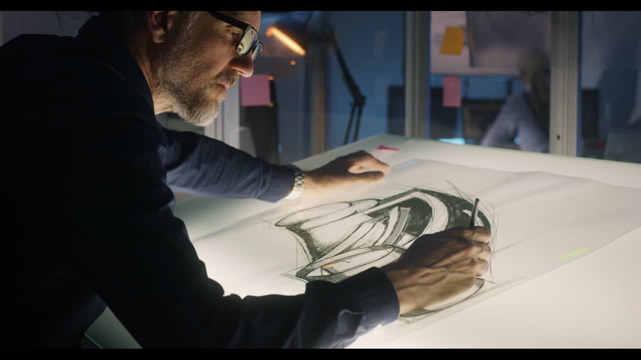 Engineer Drawing a Vehicle Design