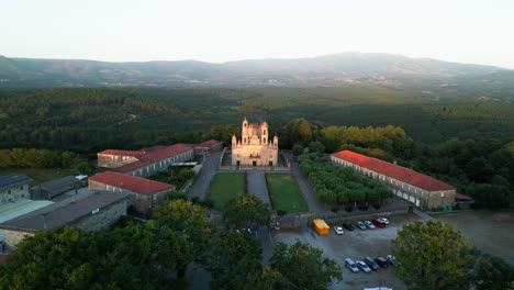 aerial view of beautiful milagros temple and gardens on summer sunset