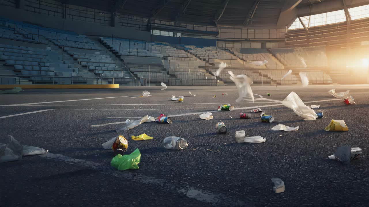 Stadium Litter: A Scene of Pollution and Waste