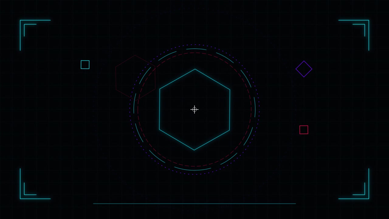 Futuristic Digital HUD Interface with Rotating Geometric Shapes